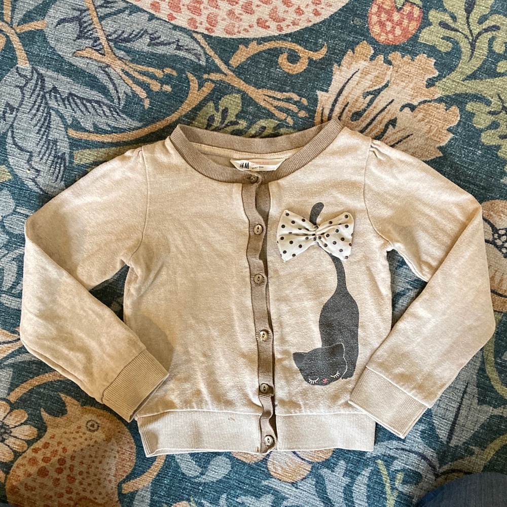 H&M Kids Beige Cardigan with Cat and Bow